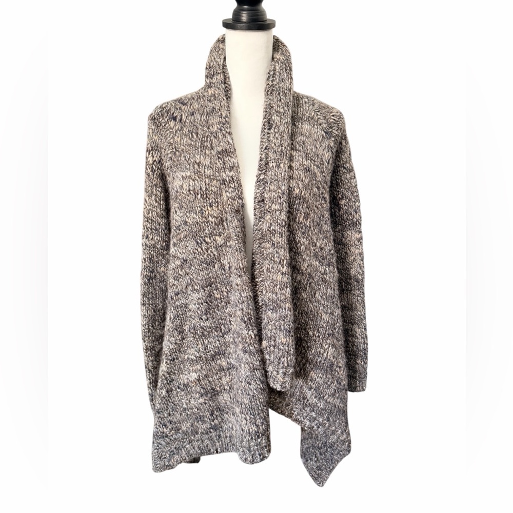 Talbots Marled Knit Women's Poncho - Gray White Brown Large Alpaca Wool